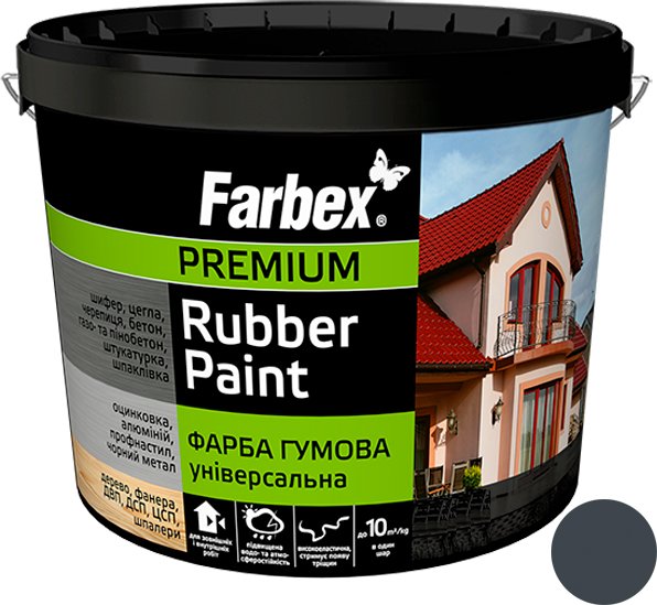 Фарба гумова акрилово-латексна 1,0 л (1,2 кг) ГРАФІТОВА Універсальна RAL 7024 "Farbex" UA, шт.