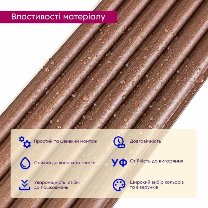 Рейка декоративна WPC кругла стінова 3000х152х15мм Каштан SW-00001872