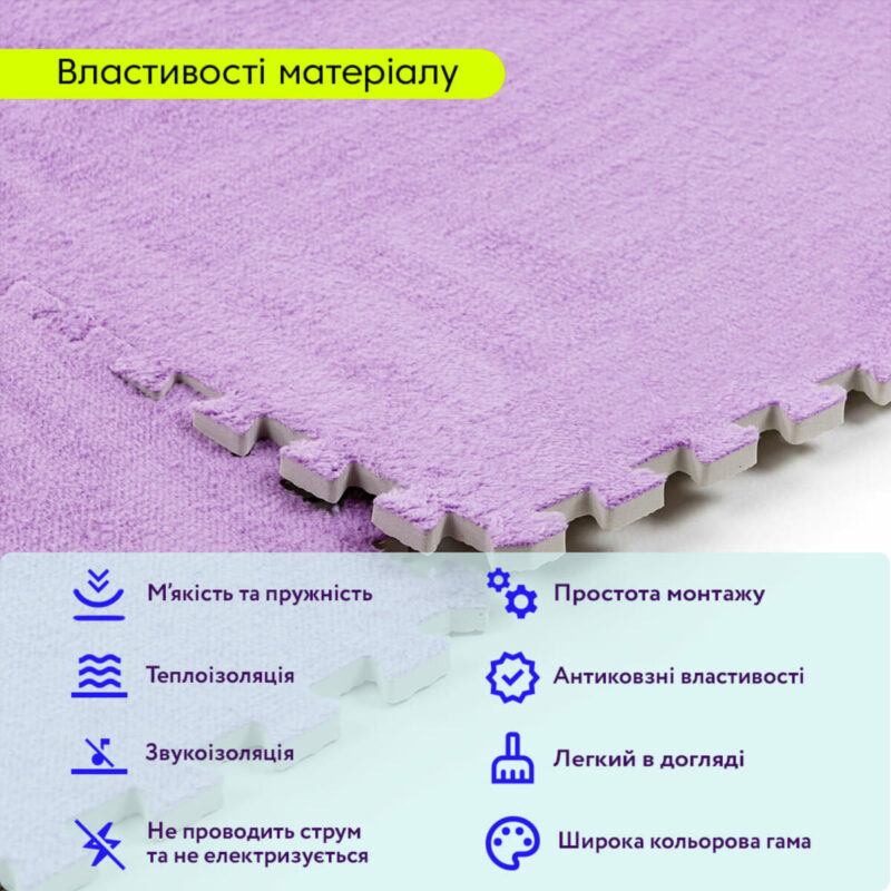 Підлога-пазл плюшевий 60х60х1см Фіолетовий (D) SW-00002087