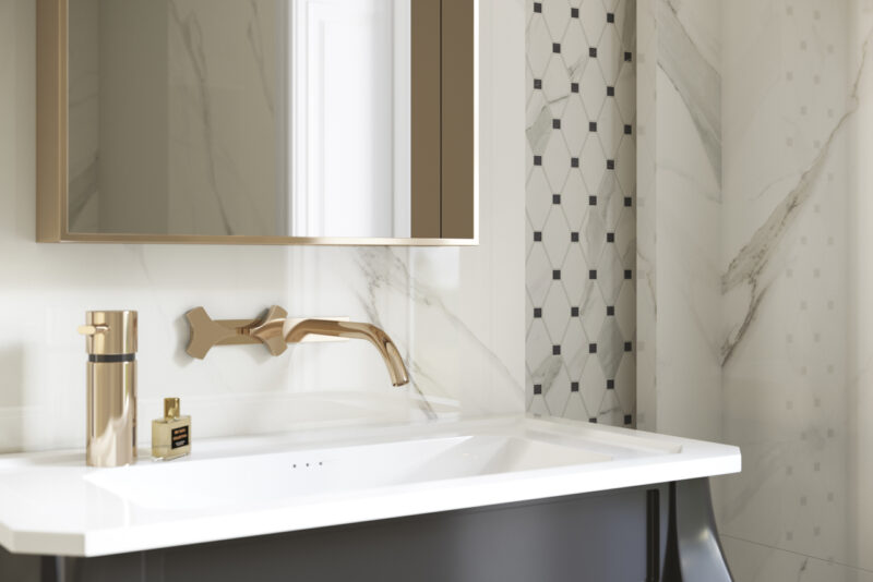 24897-calacattawhite-poler-89-8x179-8_calacatta-mozaika-cieta-mix-poler-23-6x25-2_barro-nero-898x1798_detal Плитка підлогова Calacatta SZKL RECT POL 59,8x119,8 код 2505 Ceramika Paradyz