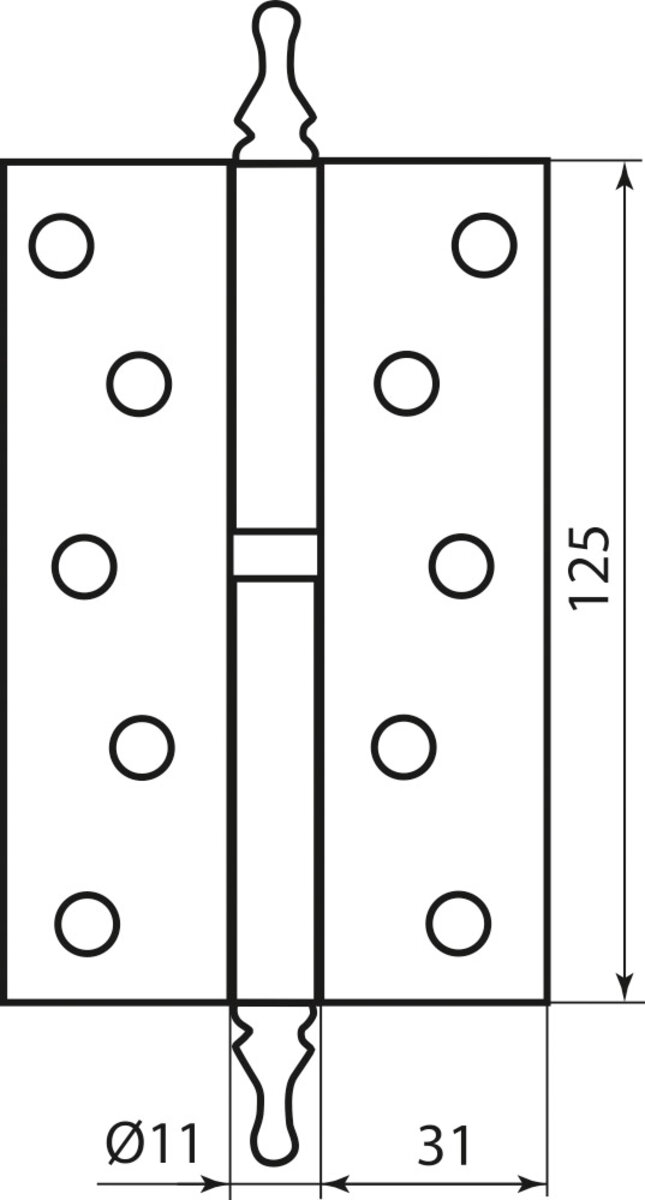 Завiса 125 * 2,5 (1 підшип, сталь) мат.нікель ліва, верхівка фігурна Fuxia