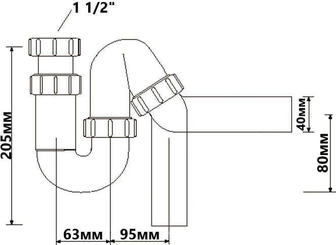 Сифон для кухонної мийки 1 1/2х40 без зливу HC-6