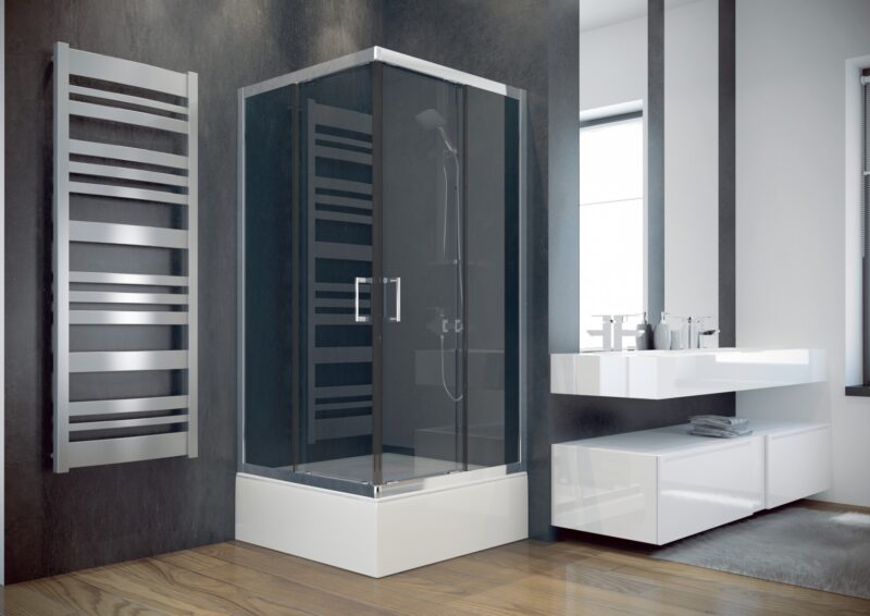 Кабіна квадратна MODERN 90x90x165 універсальна: скло прозоре, профіль хромований