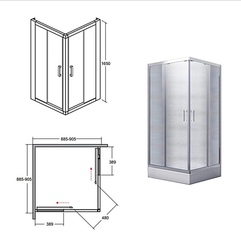 Кабіна квадратна MODERN 90x90x165 універсальна: скло прозоре, профіль хромований