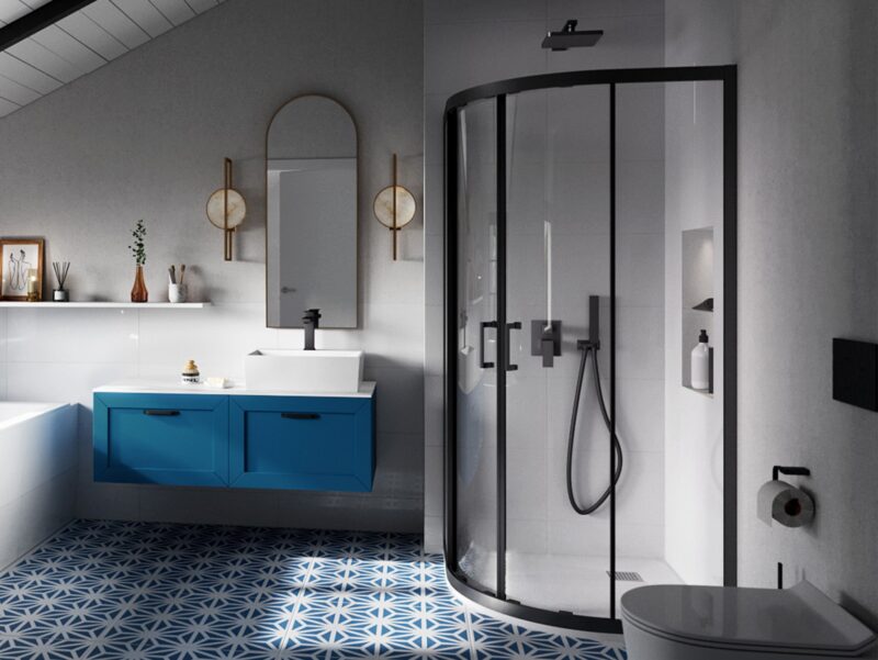 Кабіна півкругла MODERN 90x90x190 скло прозоре, профіль чорний мат