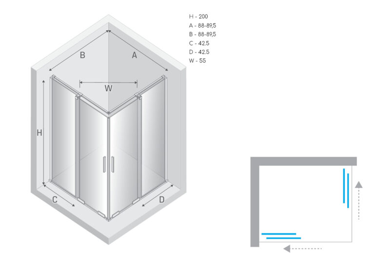 Душова кабіна квадратна SMART 2D 90x90х200 скло clear ACTIVE SHIELD 8мм