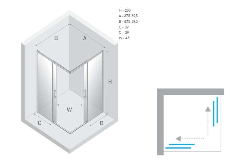 Душова кабіна квадратна PRIME 90x90x200 скло clear ACTIVE SHIELD 6мм